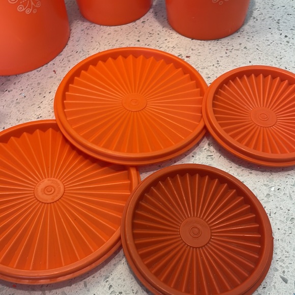 **SOLD**Vintage Tupperware Set of 4 Orange Canisters - Picture 8 of 10